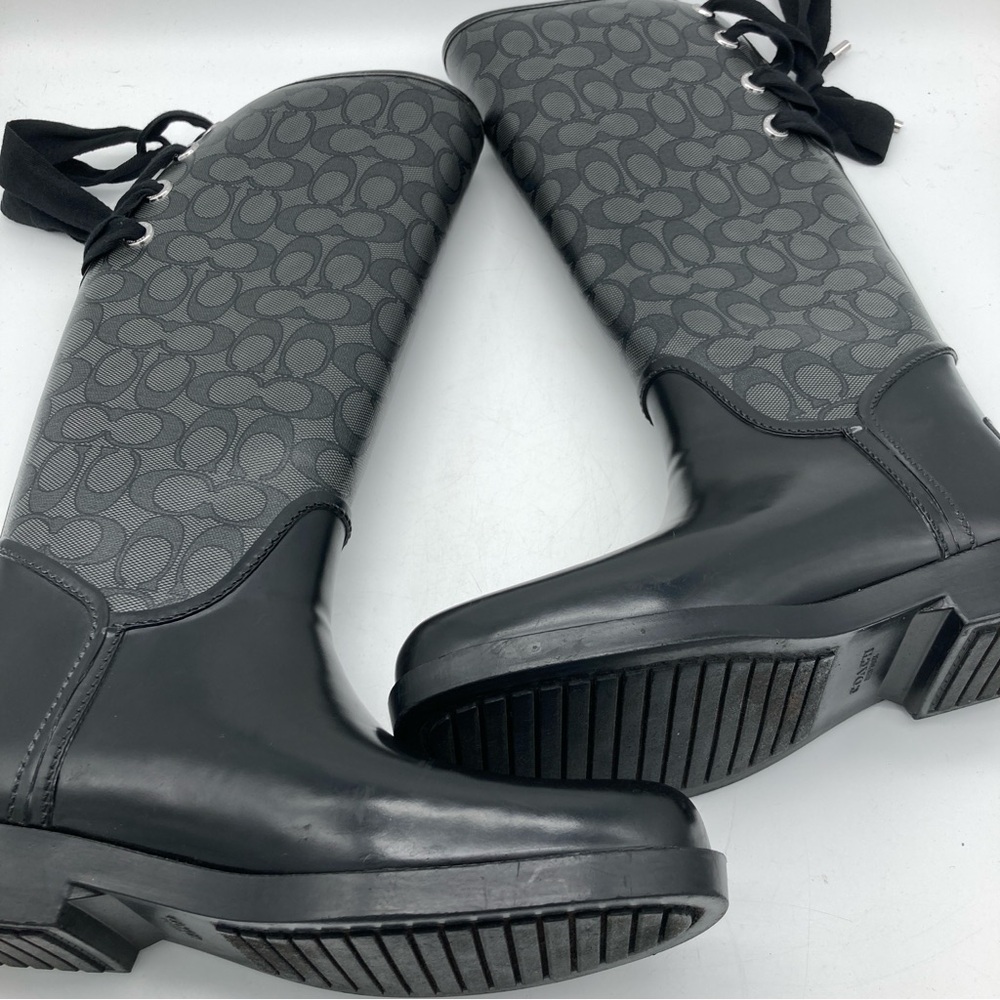 Coach Tristee Monogram Print Rubber Knee High Rainboots with Box